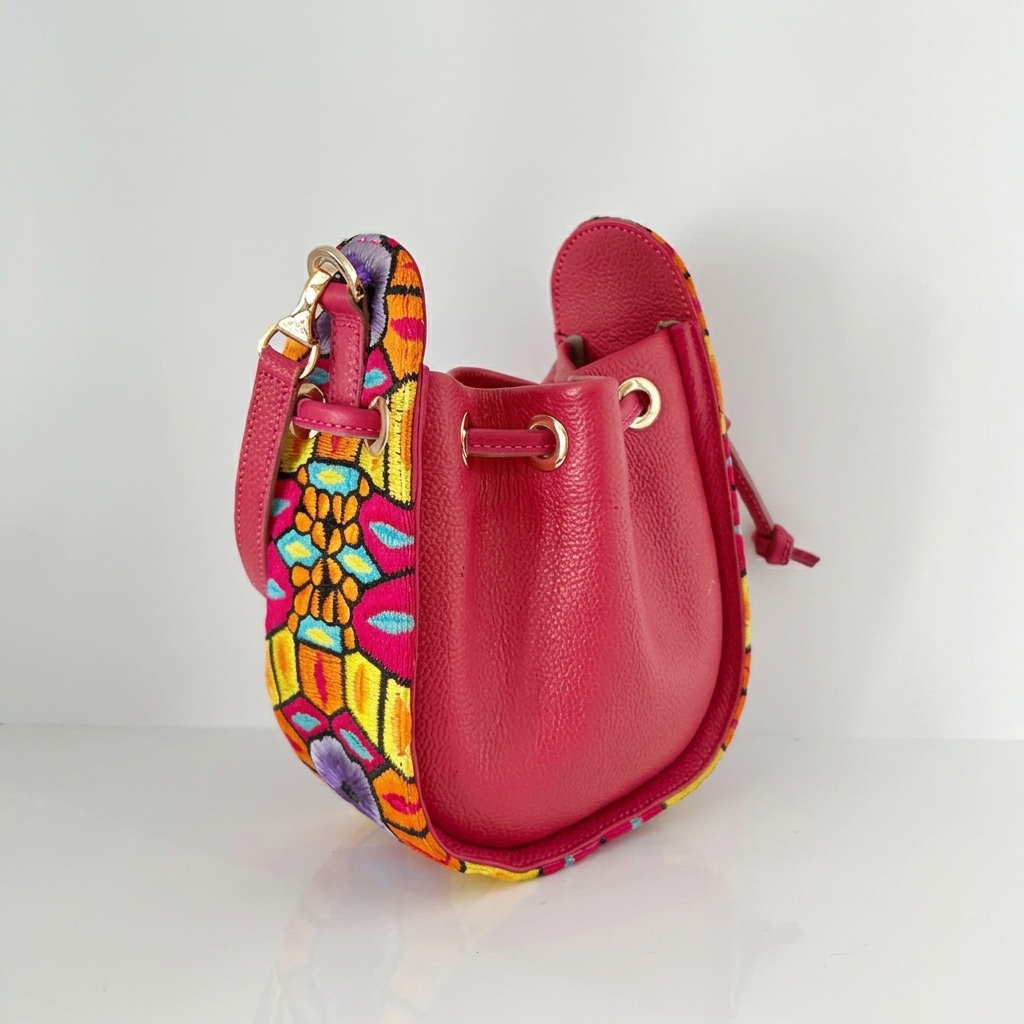 Fuchsia Embroidered Bucket Bag
