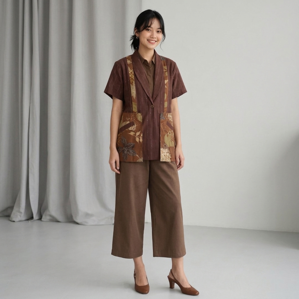 Earth Tone Ecoprint Blazer | Rustic Leaf Blazer